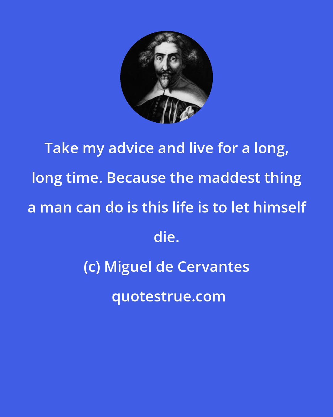 Miguel de Cervantes: Take my advice and live for a long, long time. Because the maddest thing a man can do is this life is to let himself die.