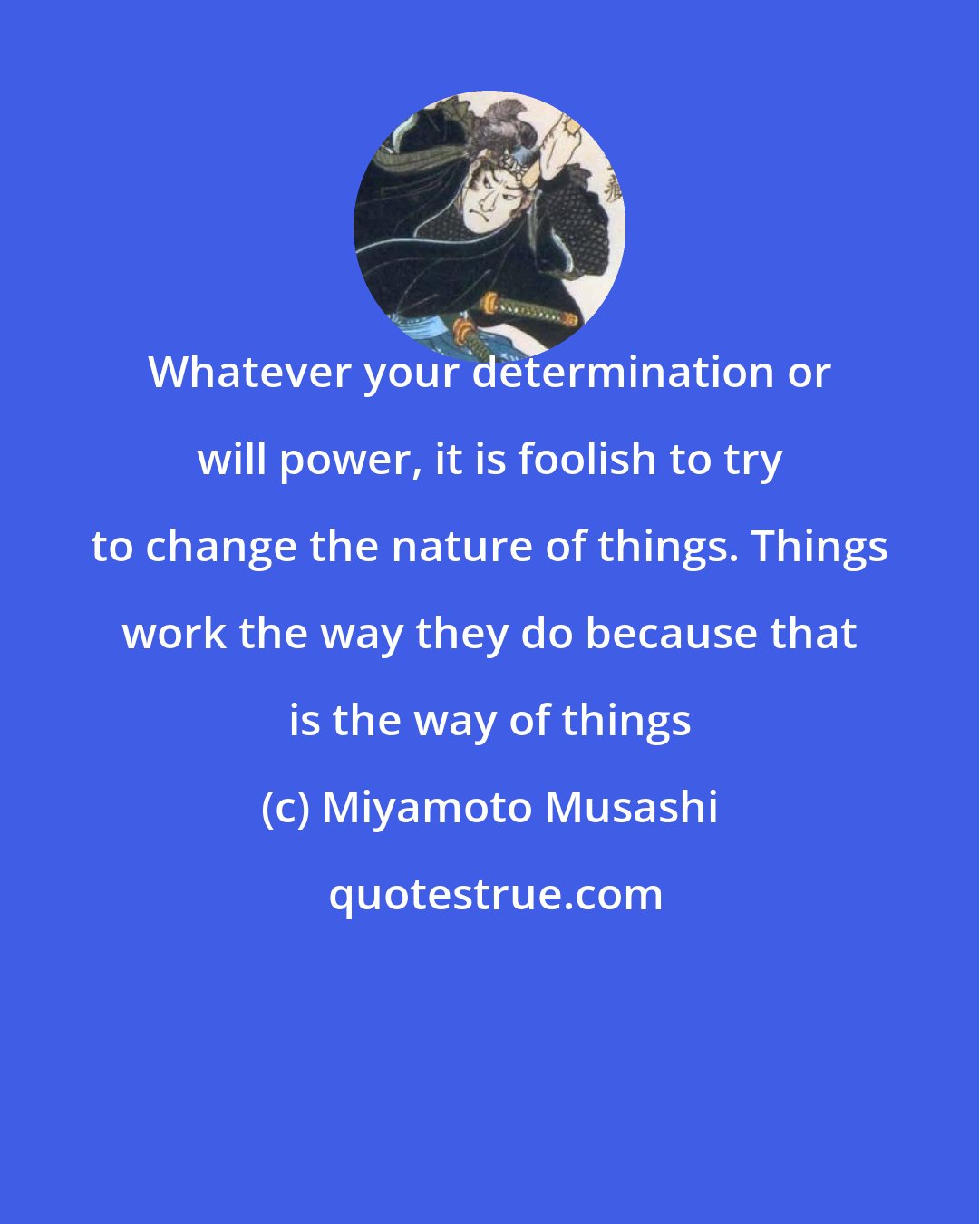 Miyamoto Musashi: Whatever your determination or will power, it is foolish to try to change the nature of things. Things work the way they do because that is the way of things