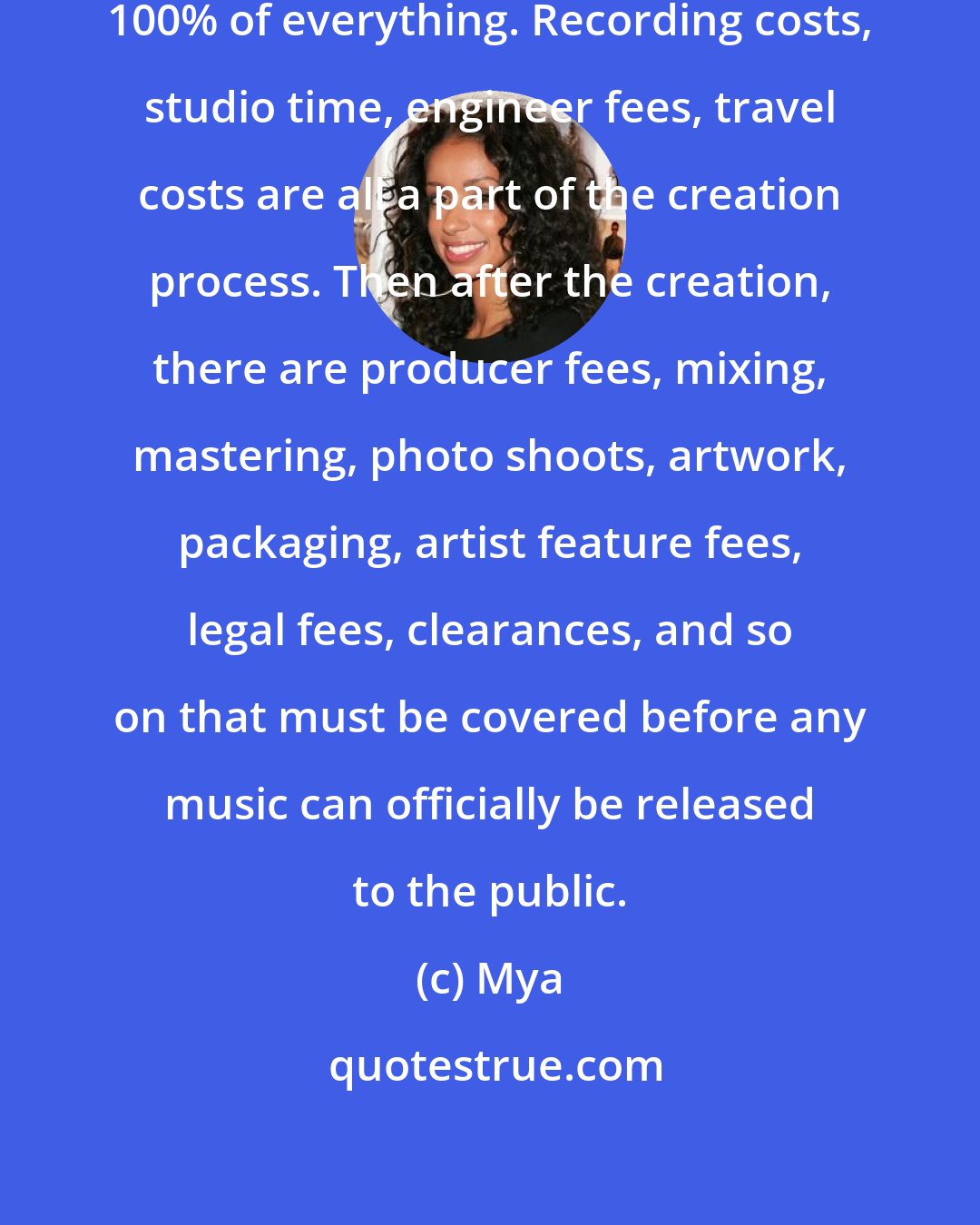 Mya: The biggest challenge is self-financing 100% of everything. Recording costs, studio time, engineer fees, travel costs are all a part of the creation process. Then after the creation, there are producer fees, mixing, mastering, photo shoots, artwork, packaging, artist feature fees, legal fees, clearances, and so on that must be covered before any music can officially be released to the public.