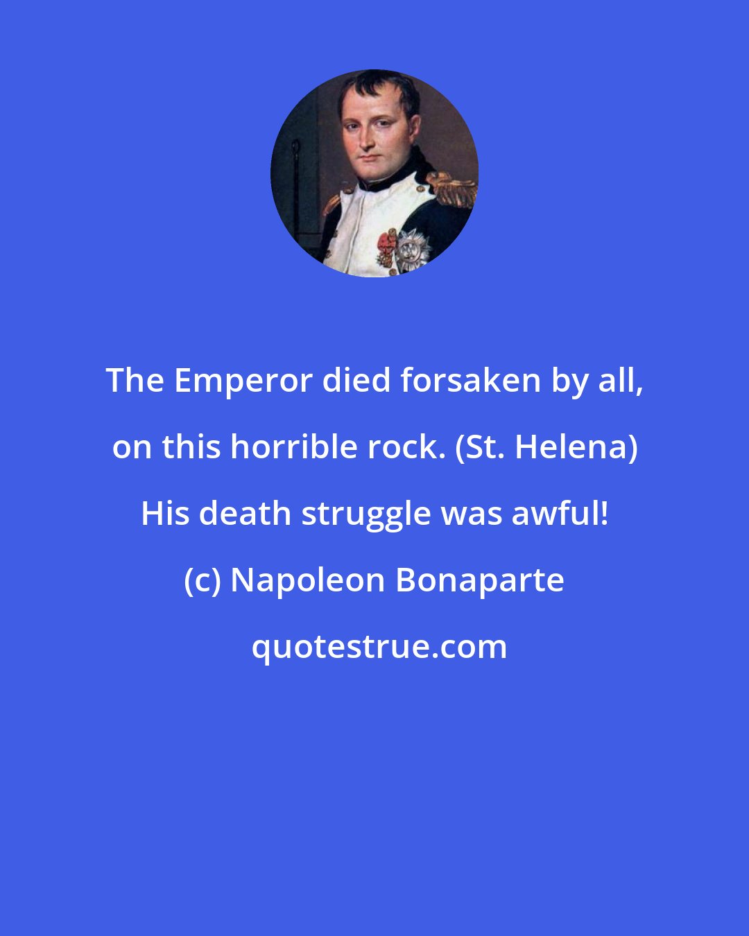 Napoleon Bonaparte: The Emperor died forsaken by all, on this horrible rock. (St. Helena) His death struggle was awful!