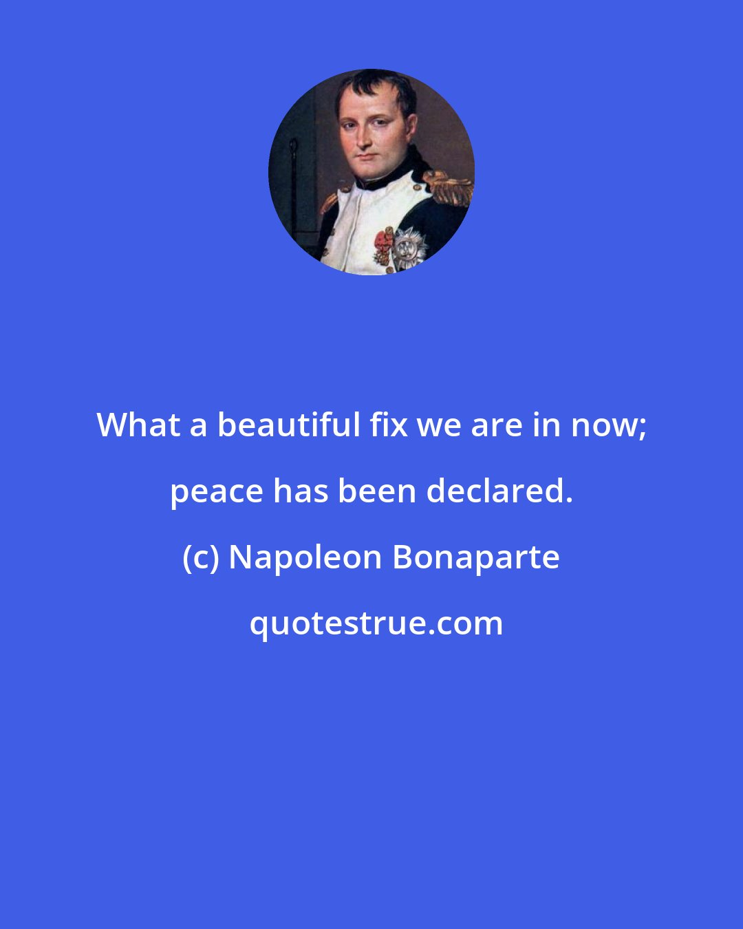 Napoleon Bonaparte: What a beautiful fix we are in now; peace has been declared.