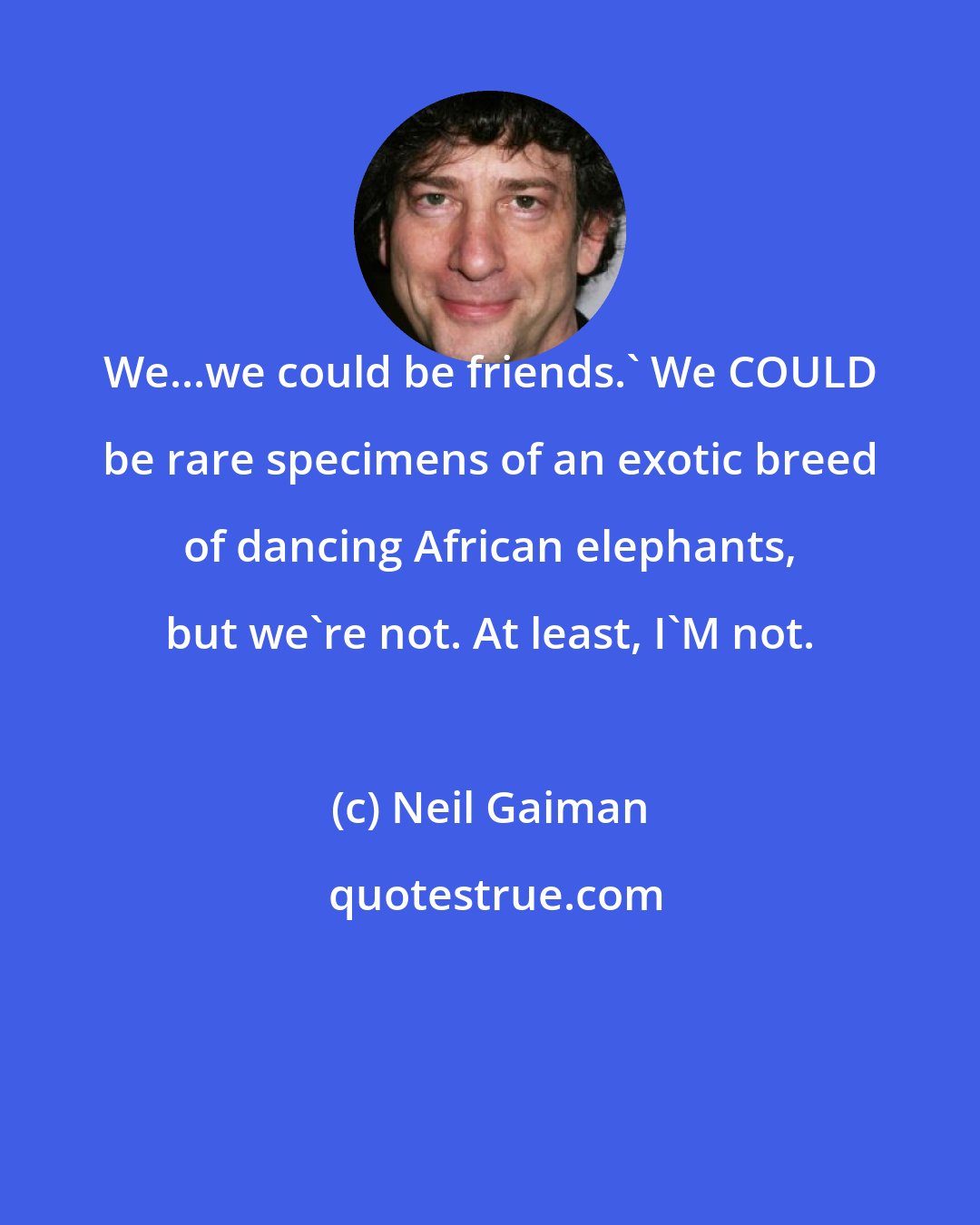 Neil Gaiman: We...we could be friends.' We COULD be rare specimens of an exotic breed of dancing African elephants, but we're not. At least, I'M not.