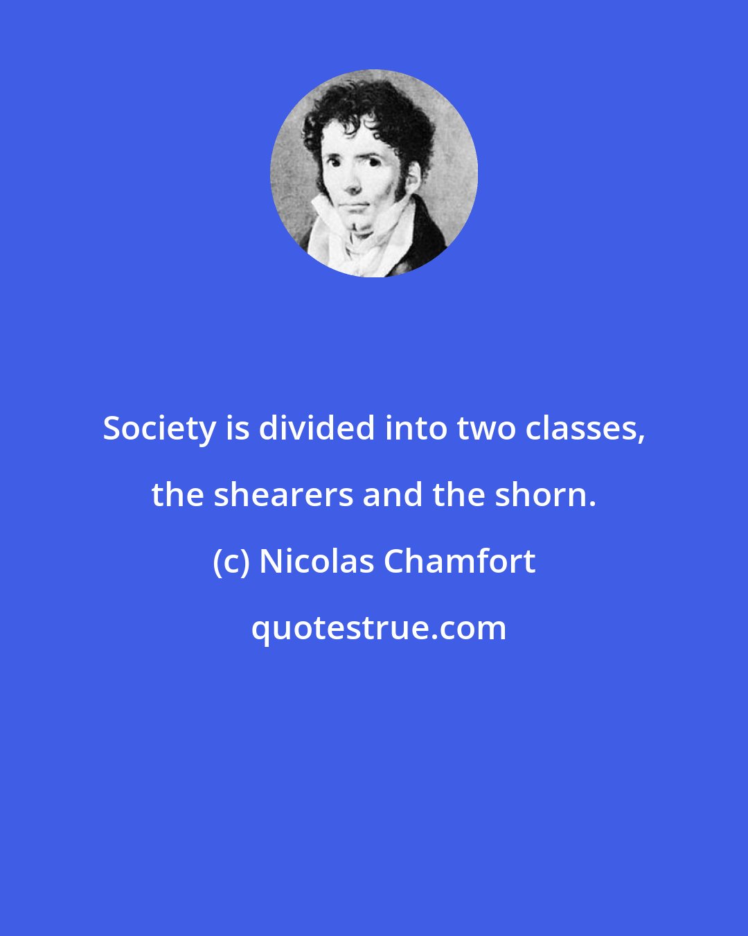 Nicolas Chamfort: Society is divided into two classes, the shearers and the shorn.