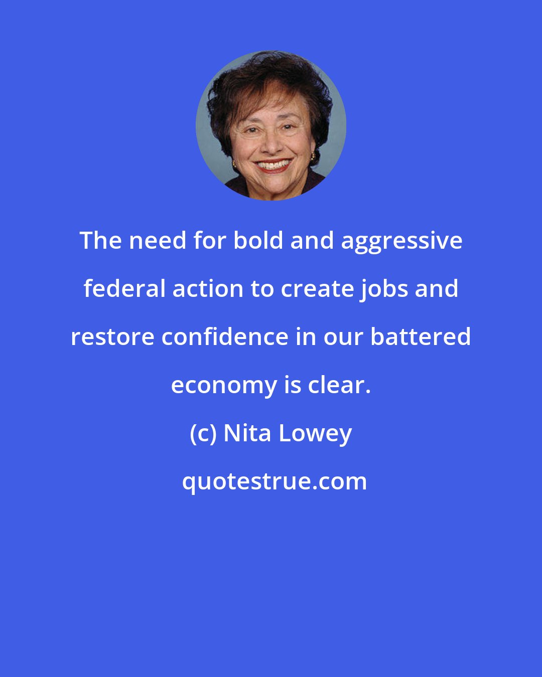 Nita Lowey: The need for bold and aggressive federal action to create jobs and restore confidence in our battered economy is clear.