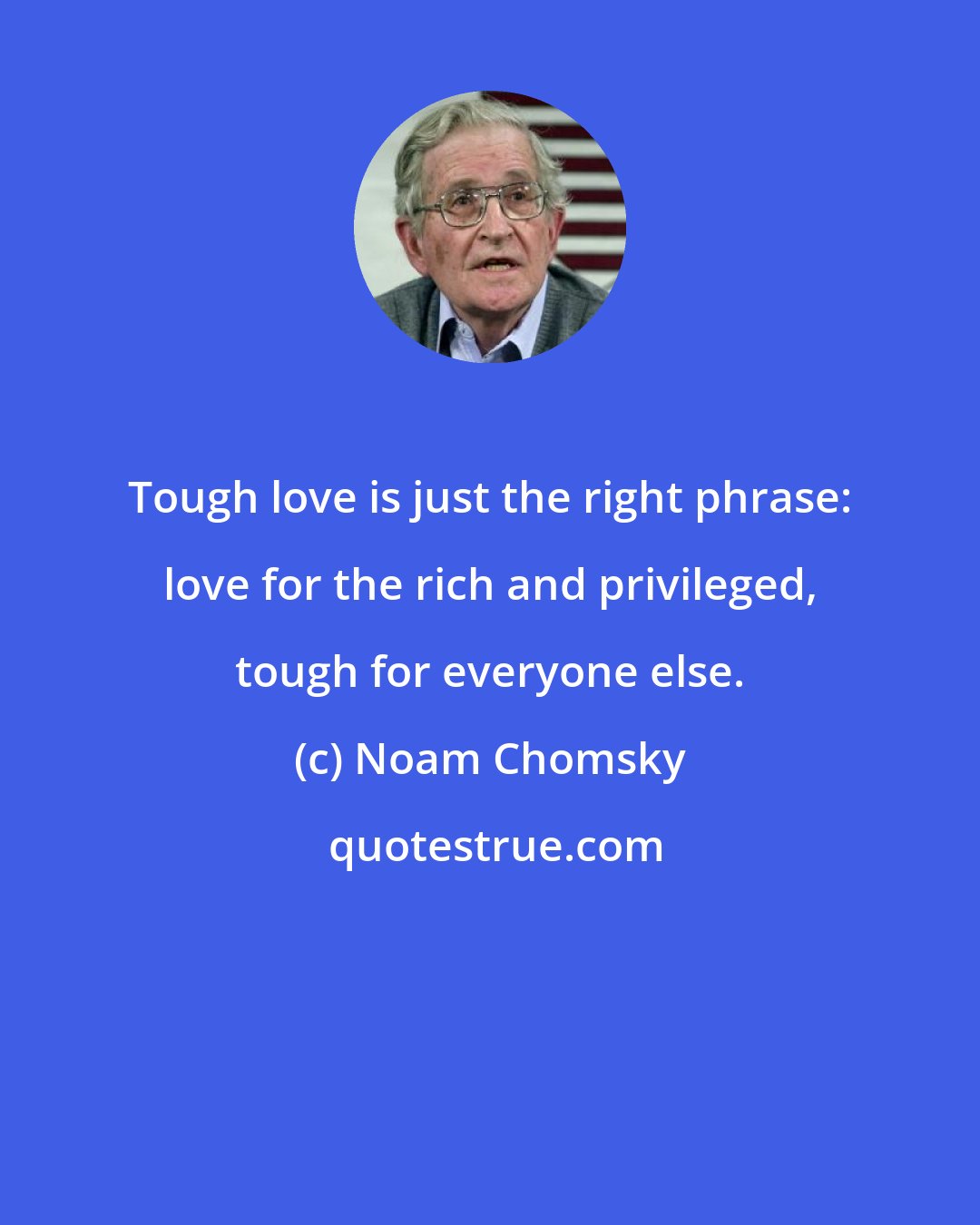 Noam Chomsky: Tough love is just the right phrase: love for the rich and privileged, tough for everyone else.