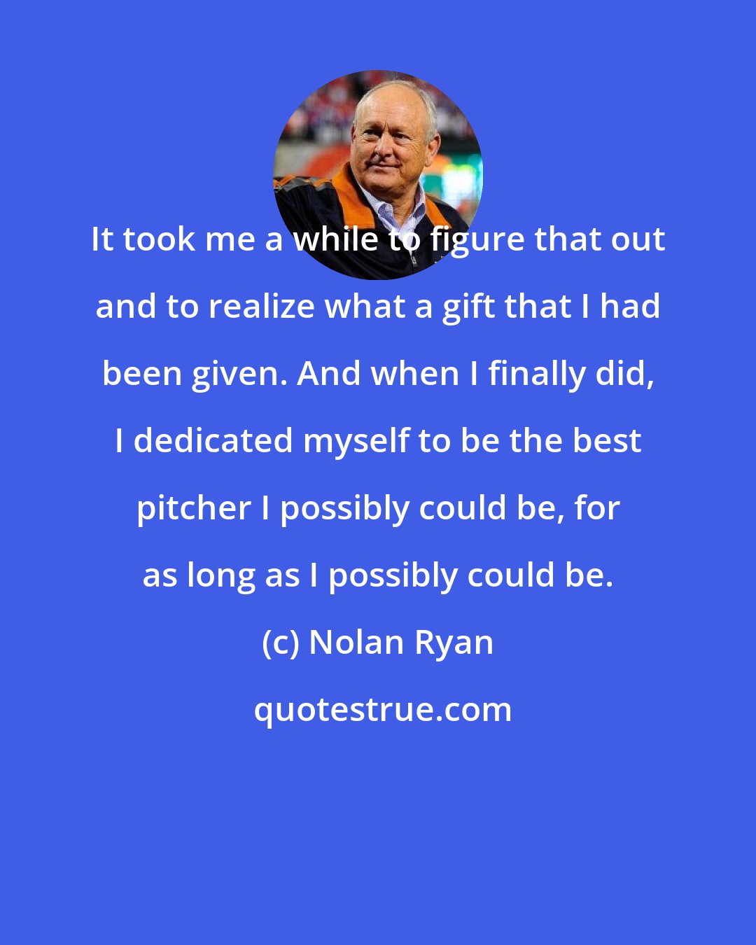Nolan Ryan: It took me a while to figure that out and to realize what a gift that I had been given. And when I finally did, I dedicated myself to be the best pitcher I possibly could be, for as long as I possibly could be.