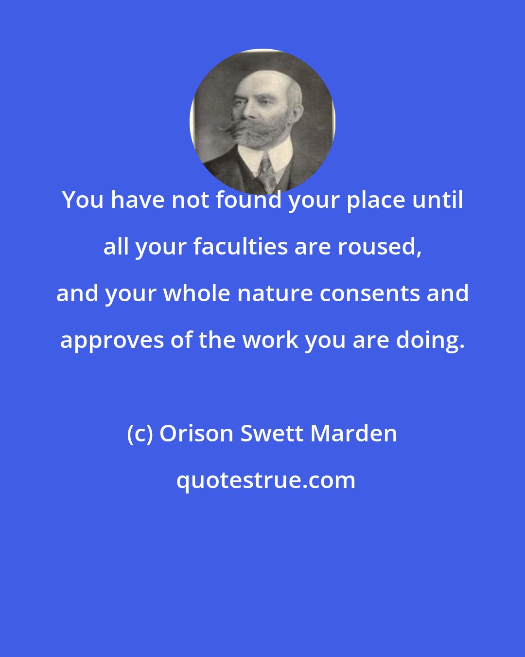 Orison Swett Marden: You have not found your place until all your faculties are roused, and your whole nature consents and approves of the work you are doing.