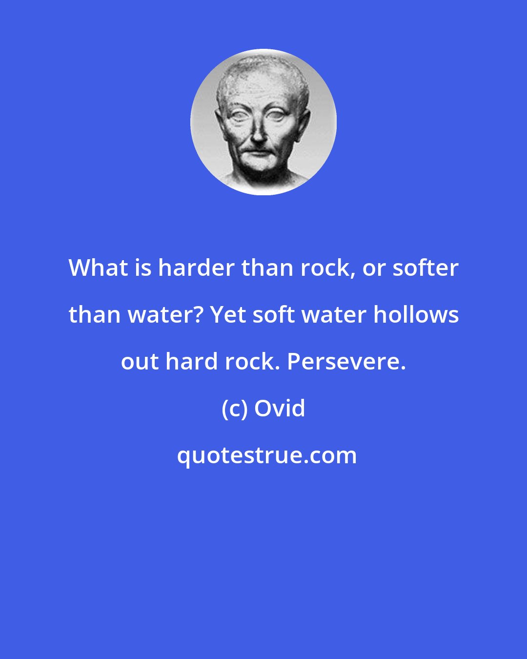 Ovid: What is harder than rock, or softer than water? Yet soft water hollows out hard rock. Persevere.