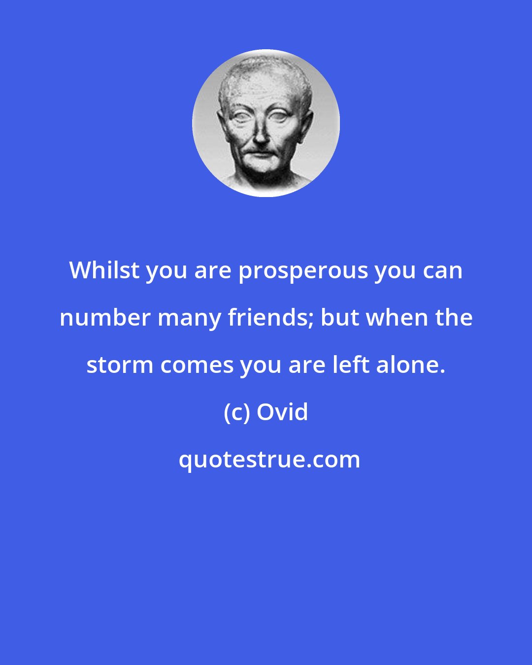 Ovid: Whilst you are prosperous you can number many friends; but when the storm comes you are left alone.