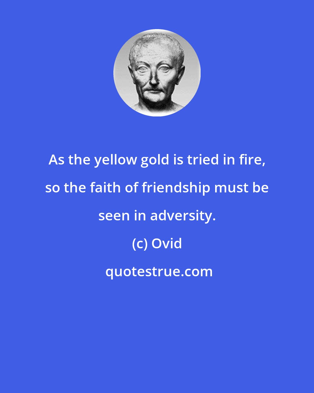 Ovid: As the yellow gold is tried in fire, so the faith of friendship must be seen in adversity.