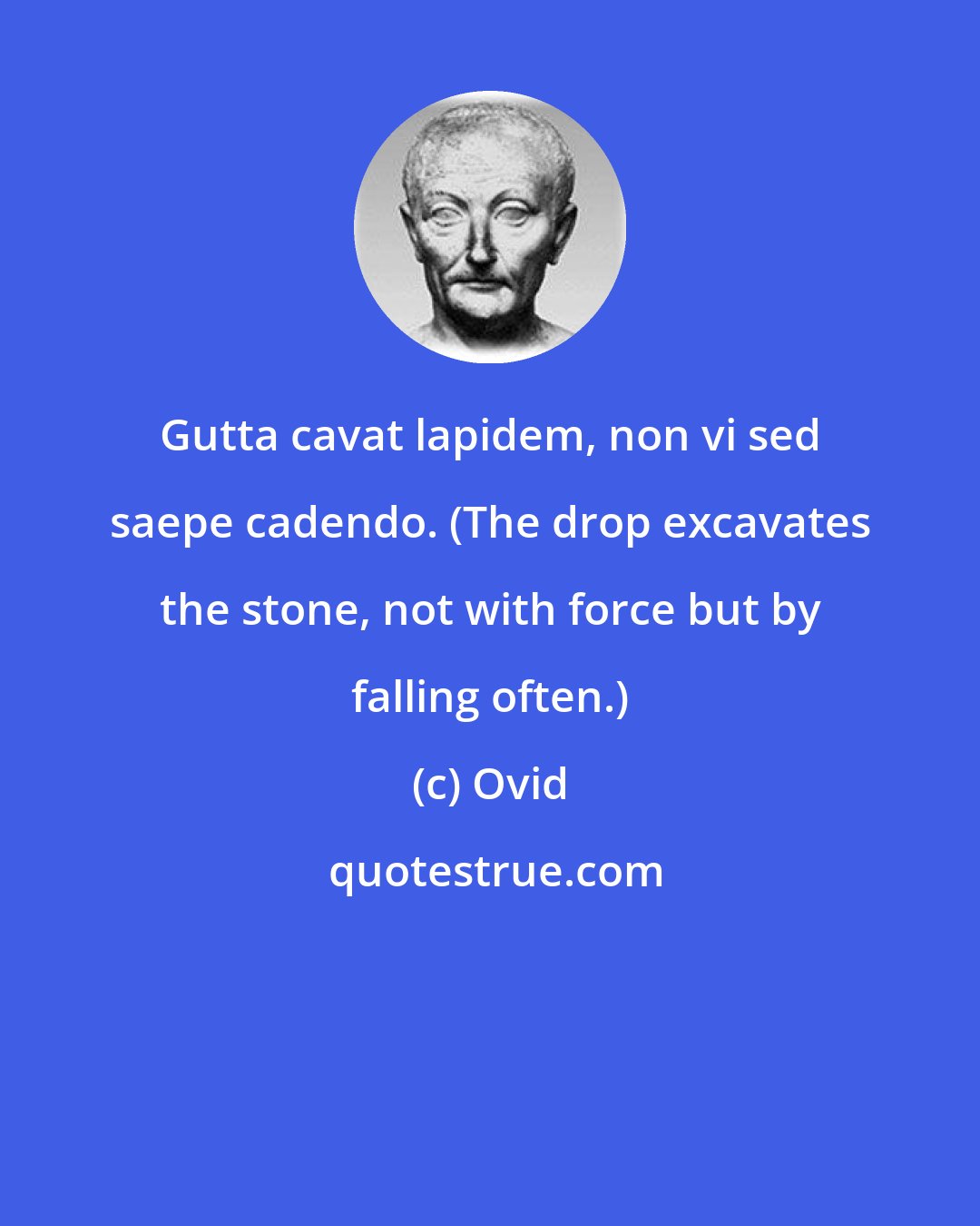 Ovid: Gutta cavat lapidem, non vi sed saepe cadendo. (The drop excavates the stone, not with force but by falling often.)