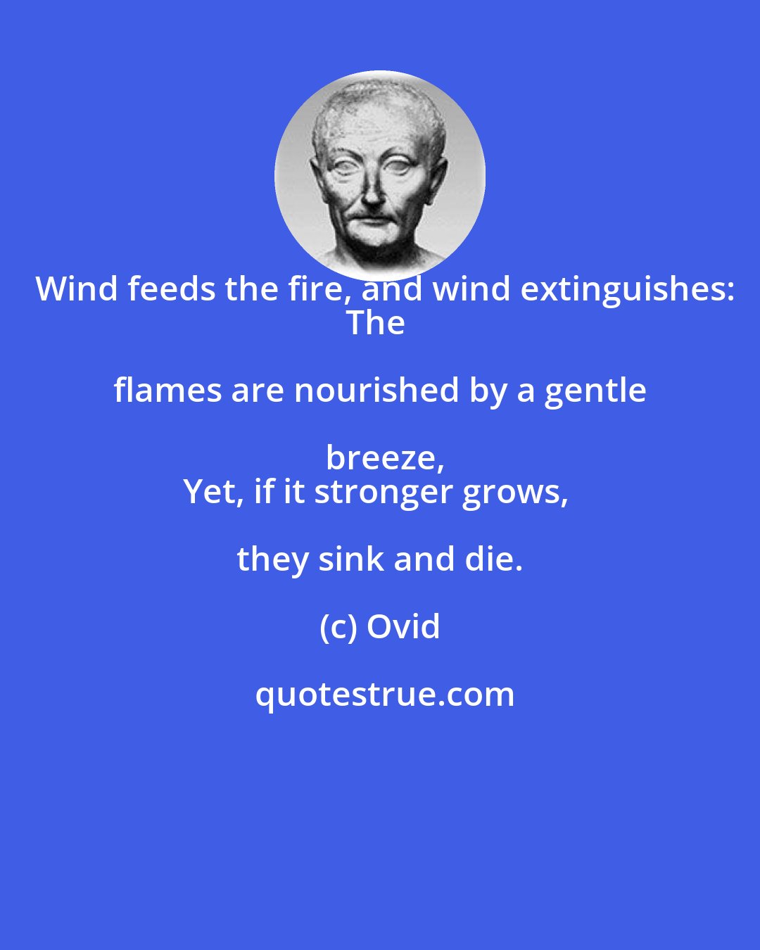 Ovid: Wind feeds the fire, and wind extinguishes:
The flames are nourished by a gentle breeze,
Yet, if it stronger grows, they sink and die.