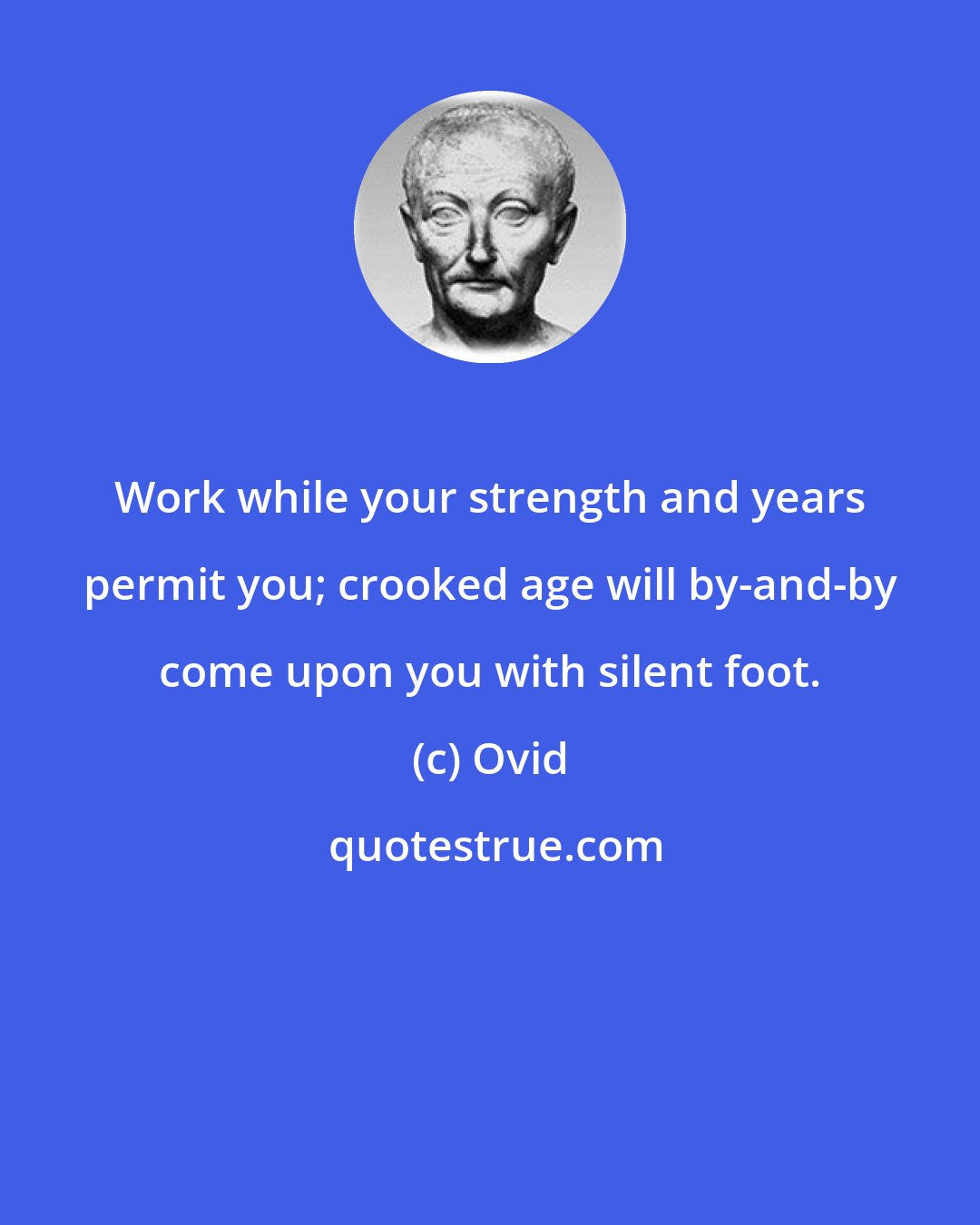 Ovid: Work while your strength and years permit you; crooked age will by-and-by come upon you with silent foot.