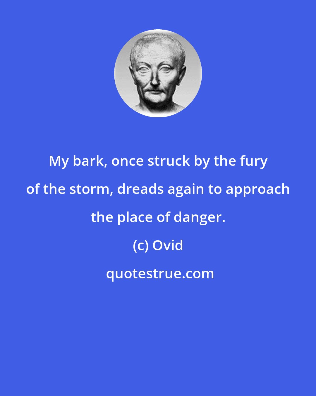 Ovid: My bark, once struck by the fury of the storm, dreads again to approach the place of danger.