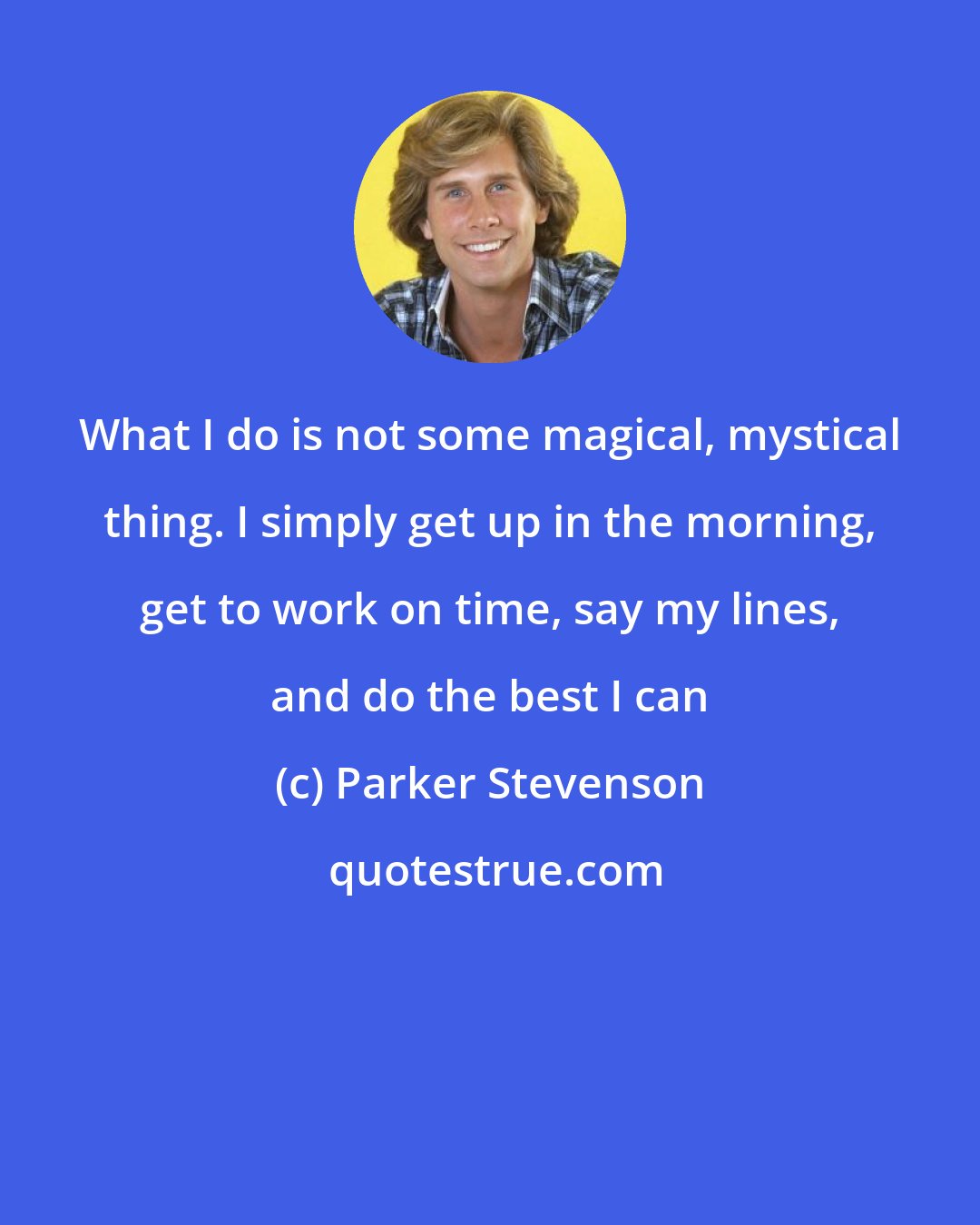 Parker Stevenson: What I do is not some magical, mystical thing. I simply get up in the morning, get to work on time, say my lines, and do the best I can