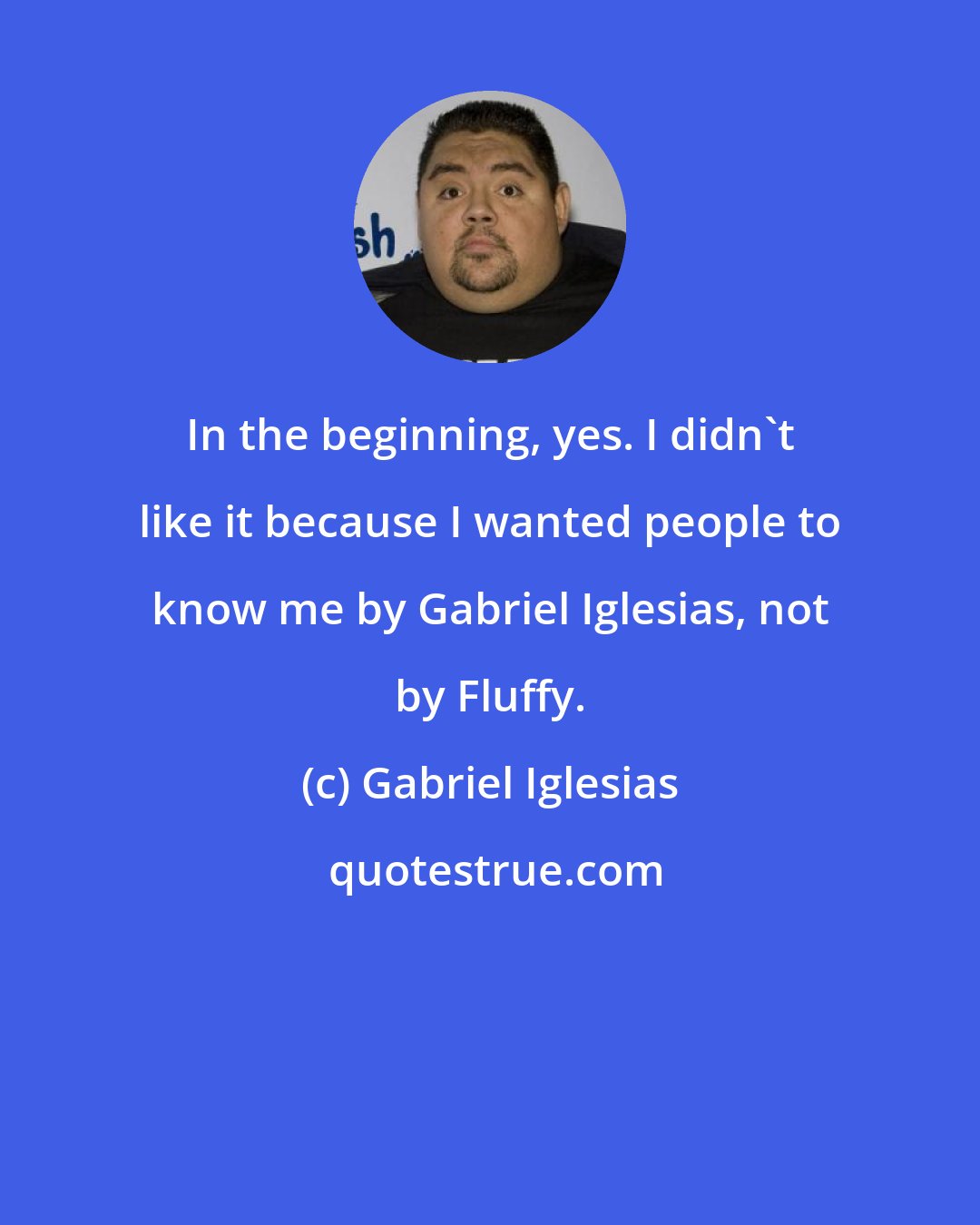 Gabriel Iglesias: In the beginning, yes. I didn't like it because I wanted people to know me by Gabriel Iglesias, not by Fluffy.