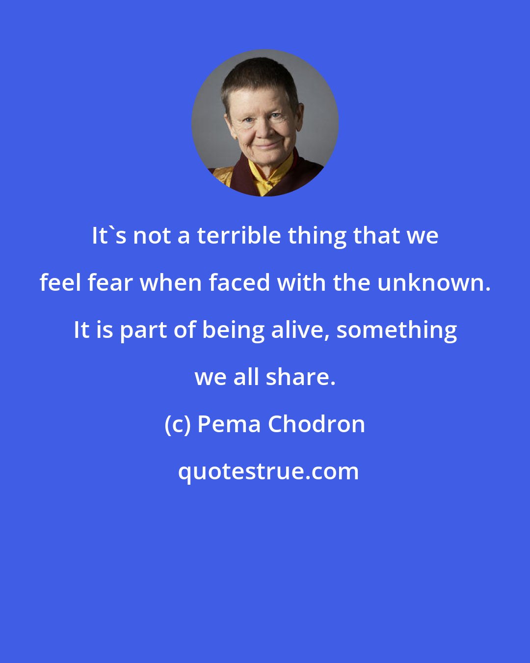 Pema Chodron: It's not a terrible thing that we feel fear when faced with the unknown. It is part of being alive, something we all share.