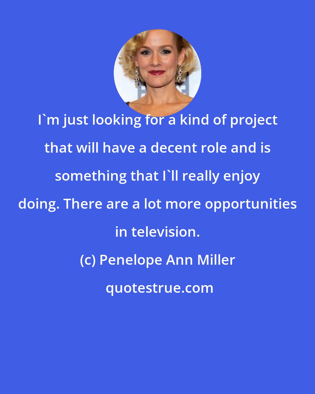Penelope Ann Miller: I'm just looking for a kind of project that will have a decent role and is something that I'll really enjoy doing. There are a lot more opportunities in television.