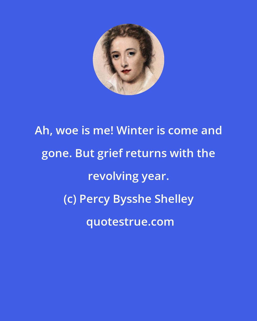 Percy Bysshe Shelley: Ah, woe is me! Winter is come and gone. But grief returns with the revolving year.