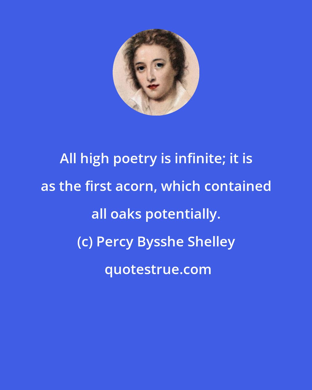 Percy Bysshe Shelley: All high poetry is infinite; it is as the first acorn, which contained all oaks potentially.