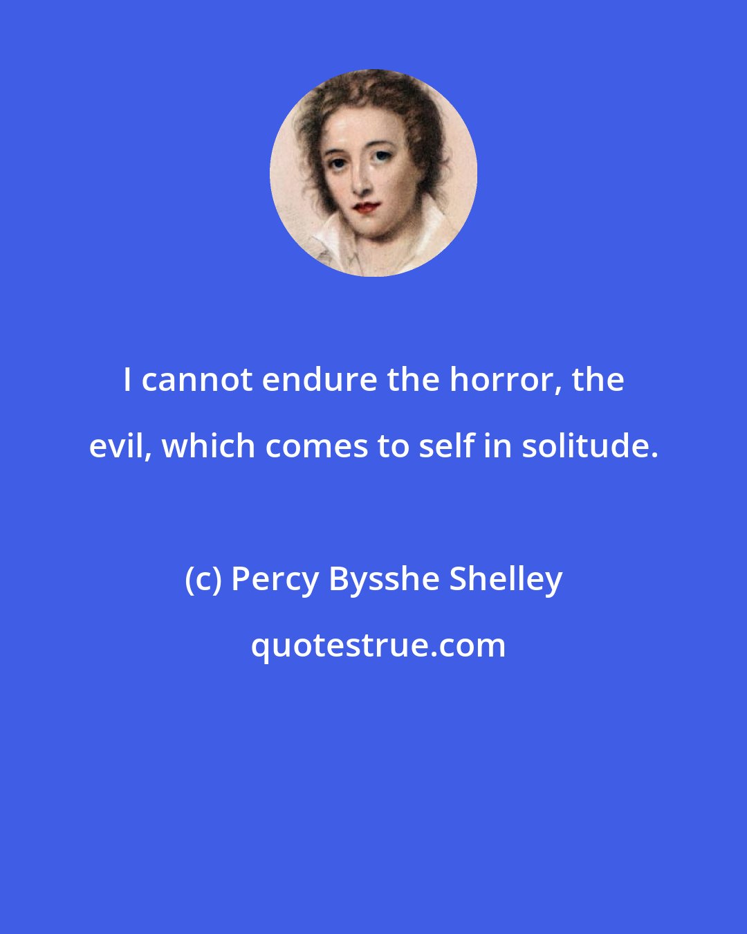 Percy Bysshe Shelley: I cannot endure the horror, the evil, which comes to self in solitude.