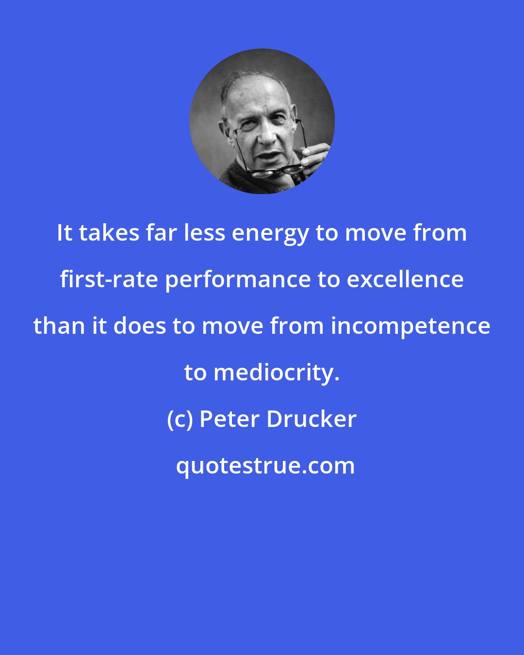 Peter Drucker: It takes far less energy to move from first-rate performance to excellence than it does to move from incompetence to mediocrity.