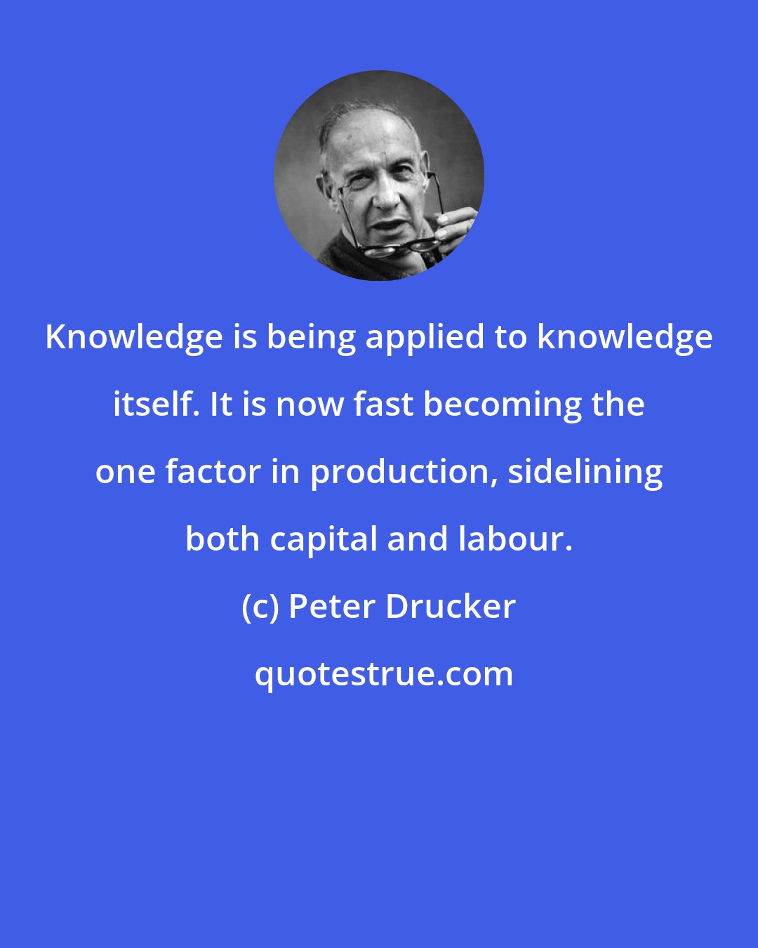 Peter Drucker: Knowledge is being applied to knowledge itself. It is now fast becoming the one factor in production, sidelining both capital and labour.