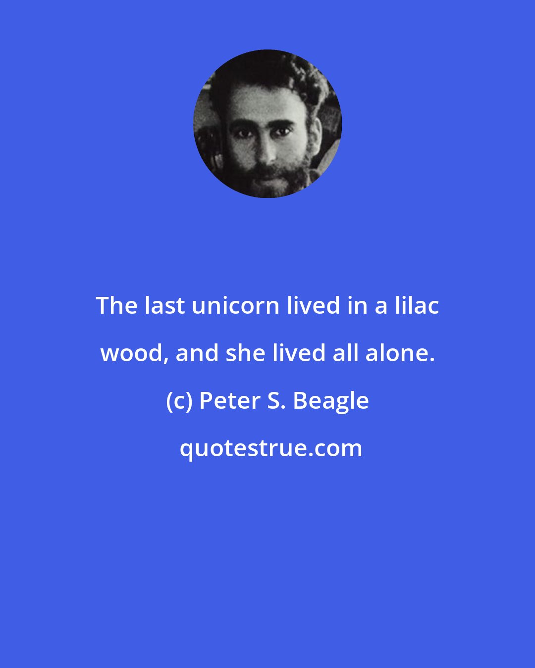 Peter S. Beagle: The last unicorn lived in a lilac wood, and she lived all alone.