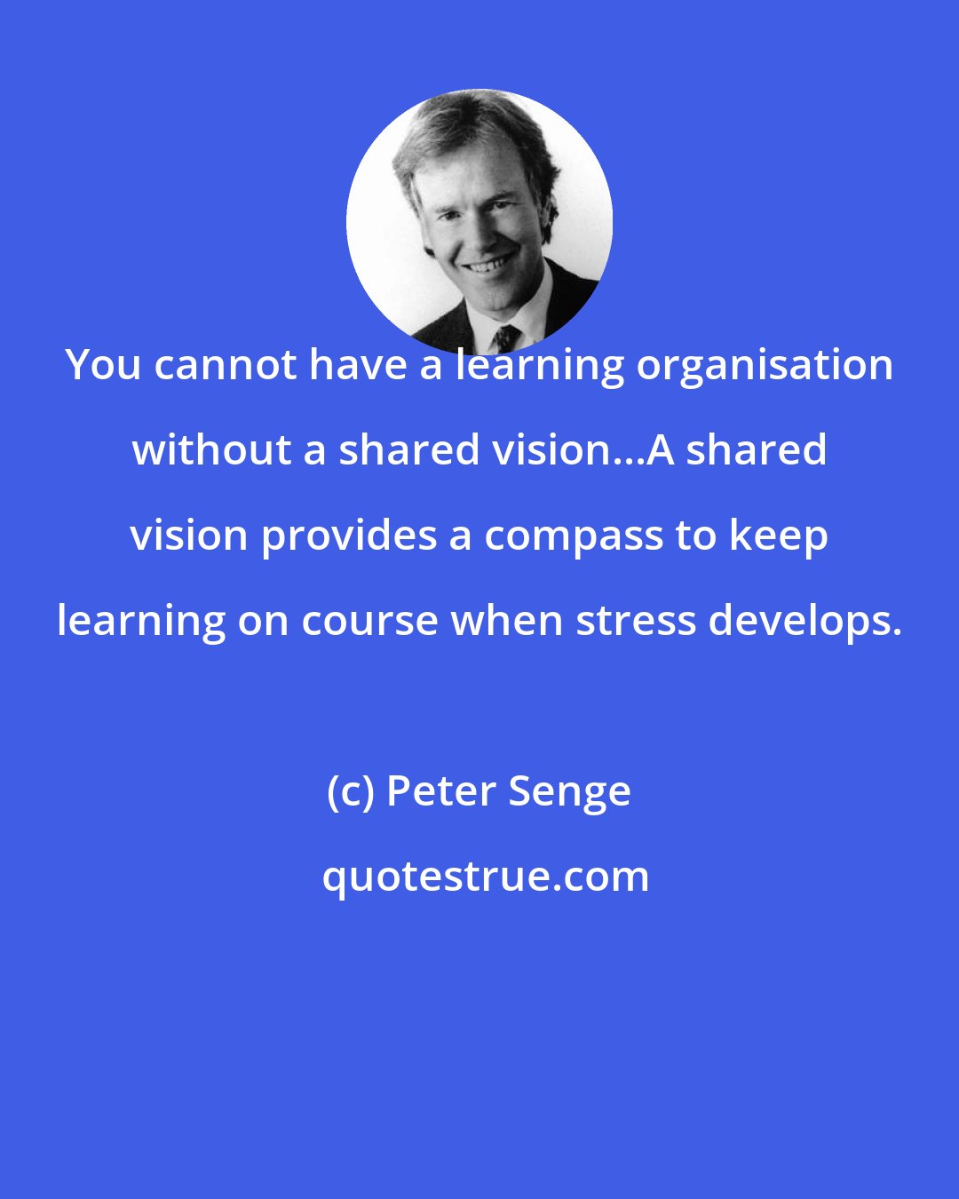 Peter Senge: You cannot have a learning organisation without a shared vision...A shared vision provides a compass to keep learning on course when stress develops.