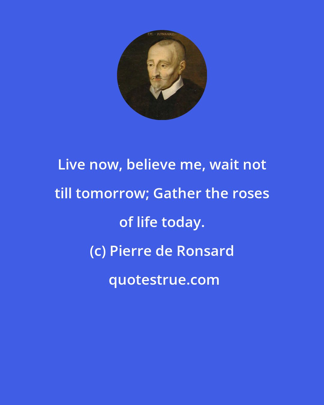Pierre de Ronsard: Live now, believe me, wait not till tomorrow; Gather the roses of life today.