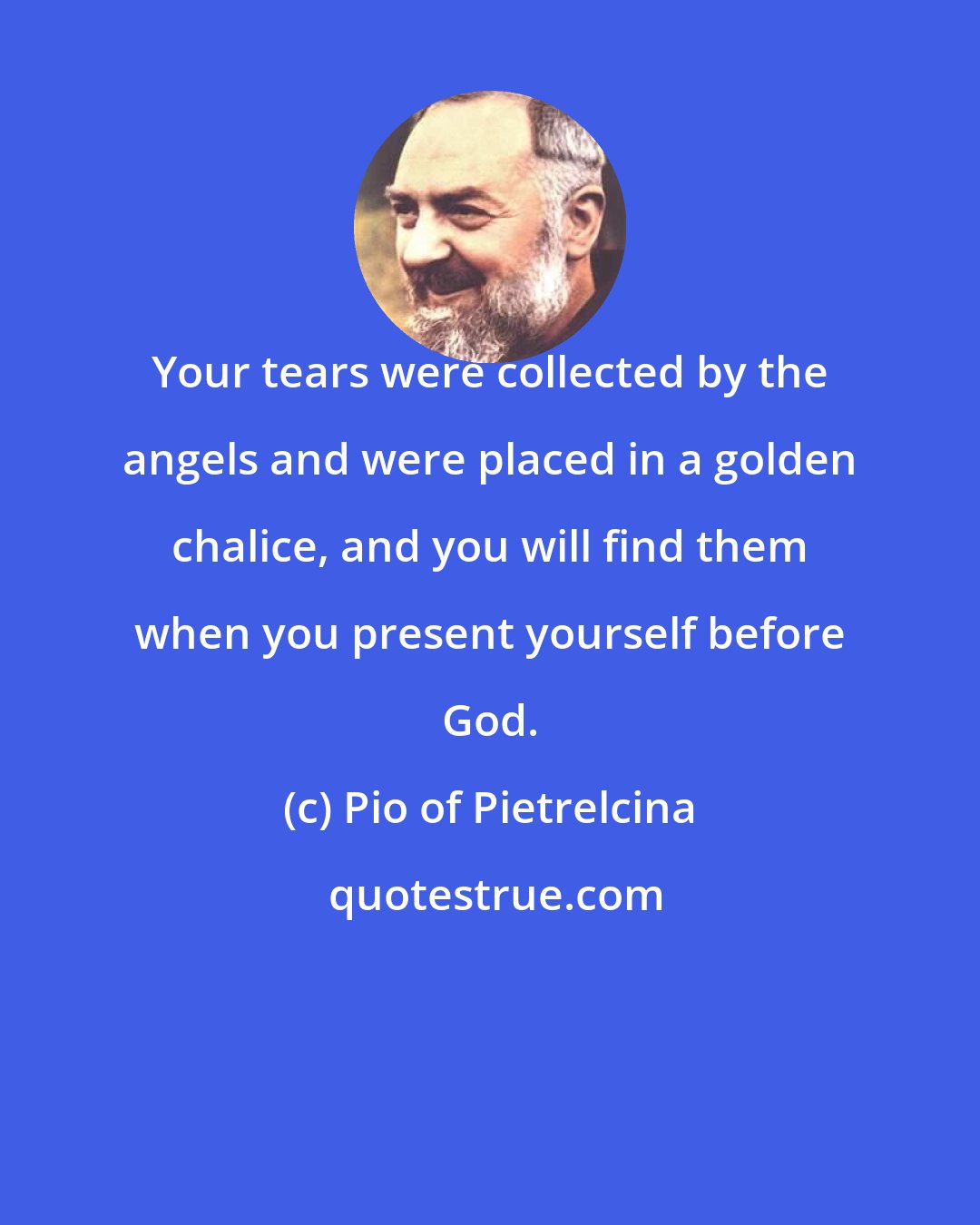 Pio of Pietrelcina: Your tears were collected by the angels and were placed in a golden chalice, and you will find them when you present yourself before God.