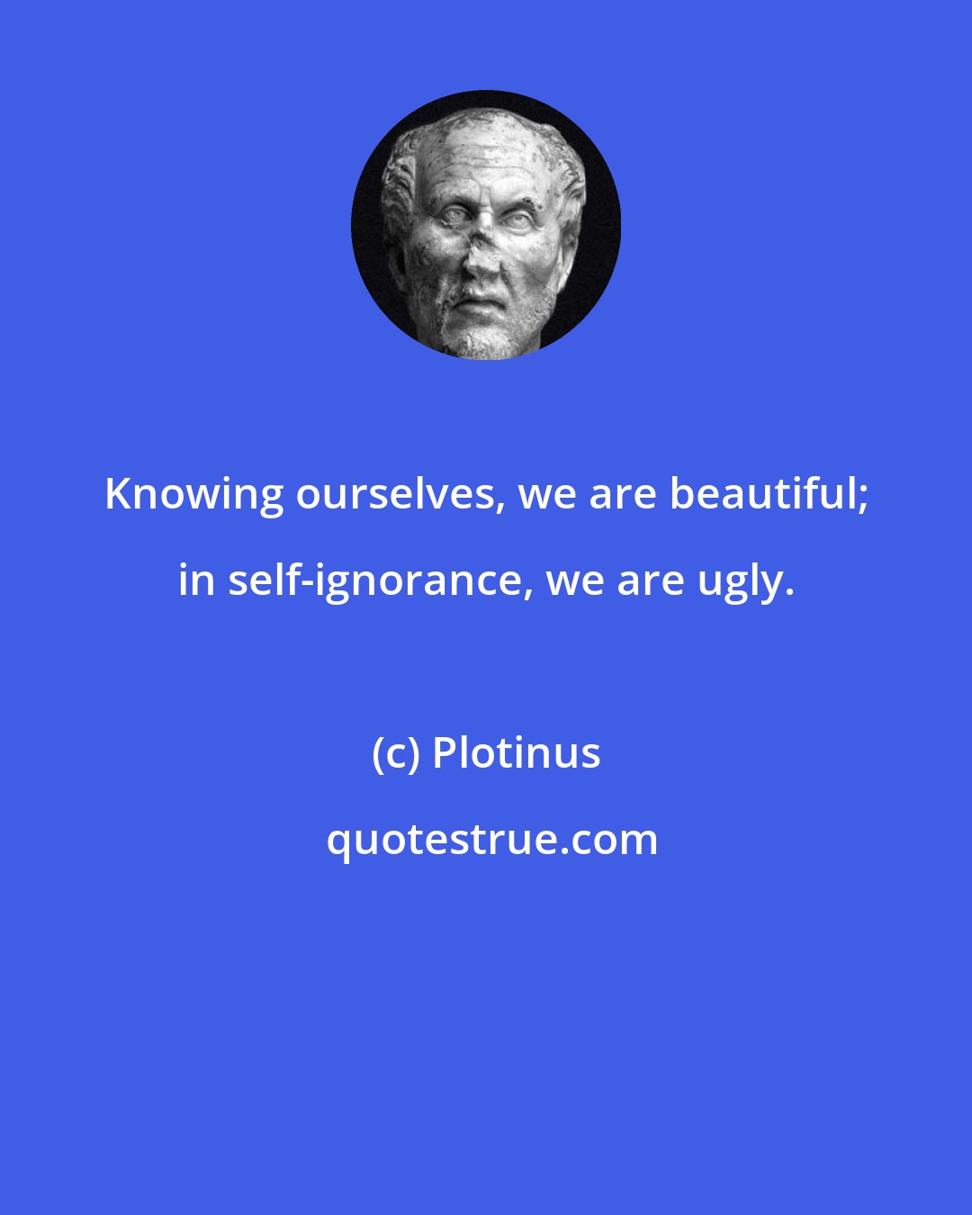 Plotinus: Knowing ourselves, we are beautiful; in self-ignorance, we are ugly.