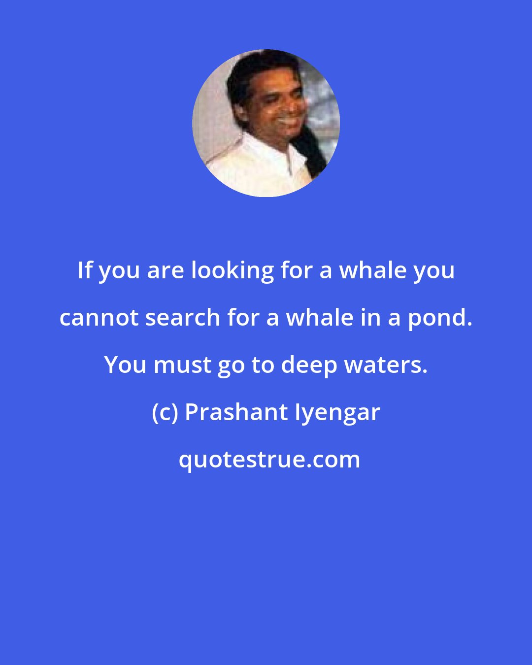 Prashant Iyengar: If you are looking for a whale you cannot search for a whale in a pond. You must go to deep waters.