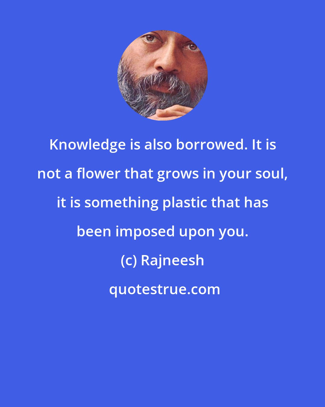 Rajneesh: Knowledge is also borrowed. It is not a flower that grows in your soul, it is something plastic that has been imposed upon you.