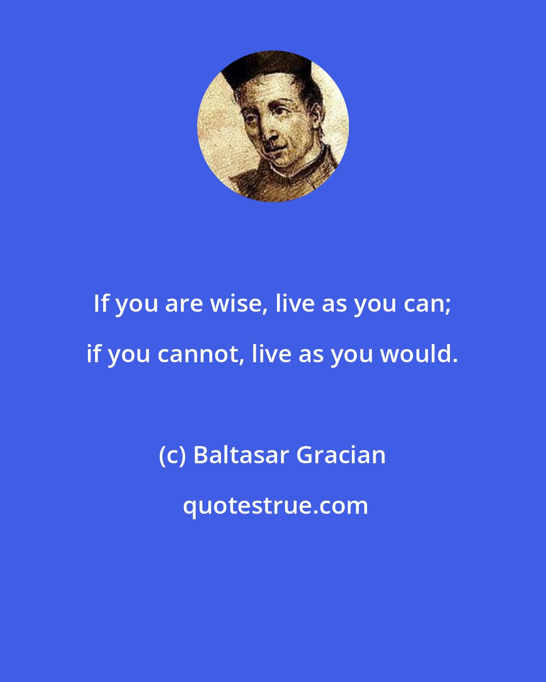 Baltasar Gracian: If you are wise, live as you can; if you cannot, live as you would.