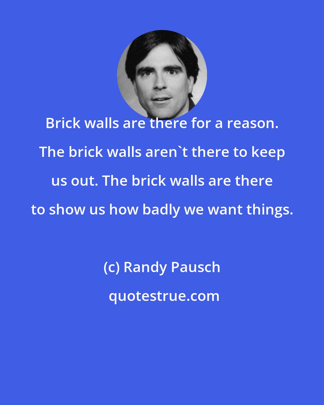 Randy Pausch: Brick walls are there for a reason. The brick walls aren't there to keep us out. The brick walls are there to show us how badly we want things.