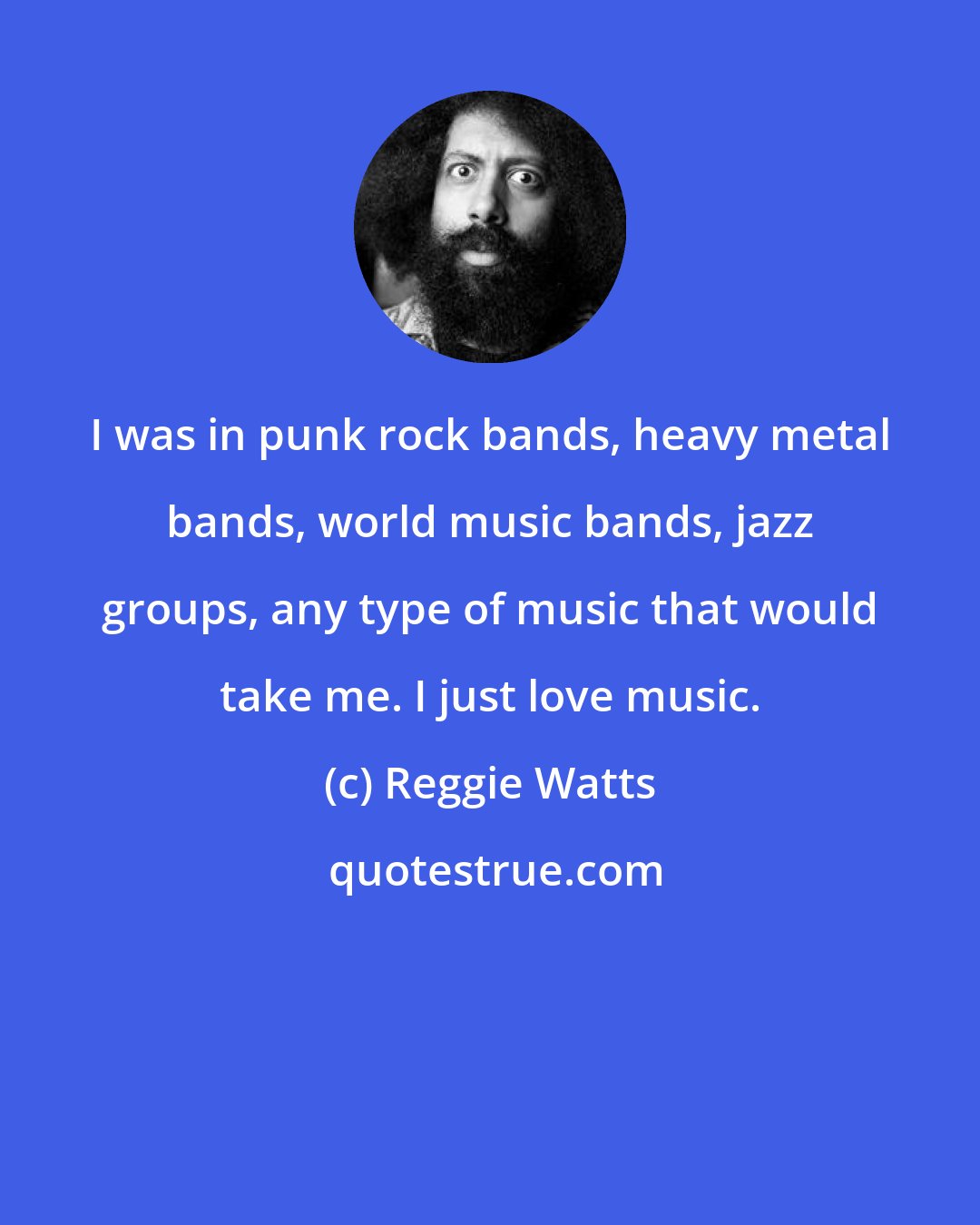 Reggie Watts: I was in punk rock bands, heavy metal bands, world music bands, jazz groups, any type of music that would take me. I just love music.