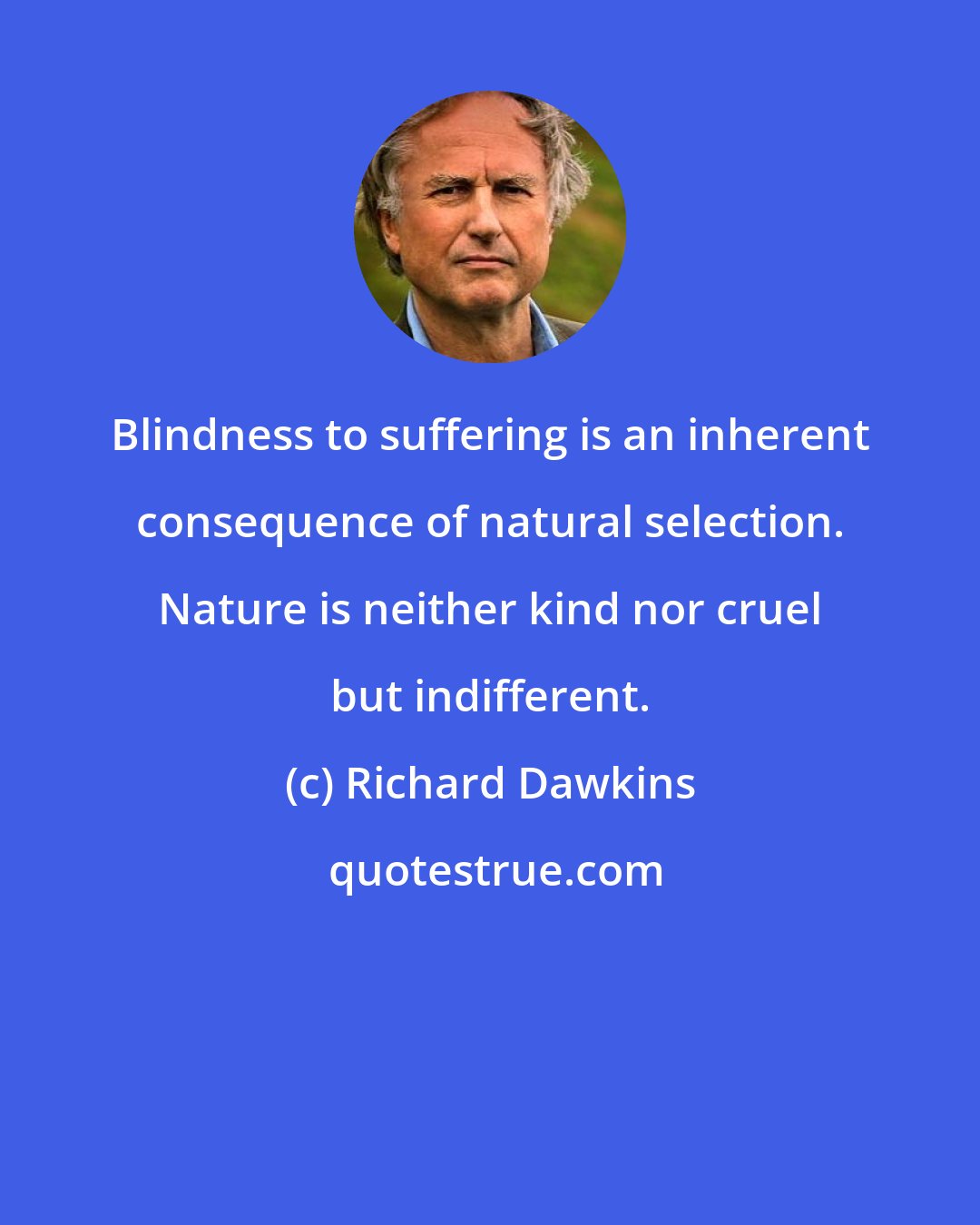 Richard Dawkins: Blindness to suffering is an inherent consequence of natural selection. Nature is neither kind nor cruel but indifferent.