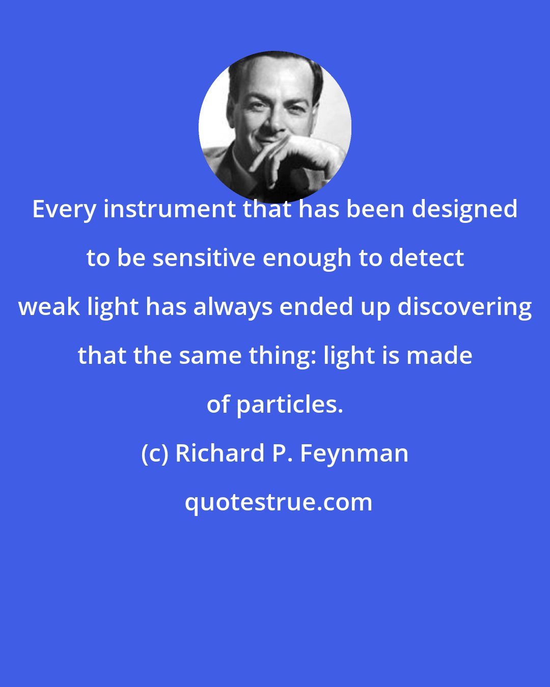 Richard P. Feynman: Every instrument that has been designed to be sensitive enough to detect weak light has always ended up discovering that the same thing: light is made of particles.