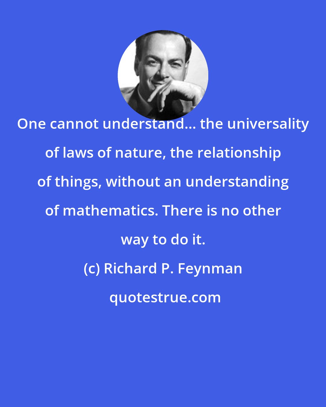 Richard P. Feynman: One cannot understand... the universality of laws of nature, the relationship of things, without an understanding of mathematics. There is no other way to do it.