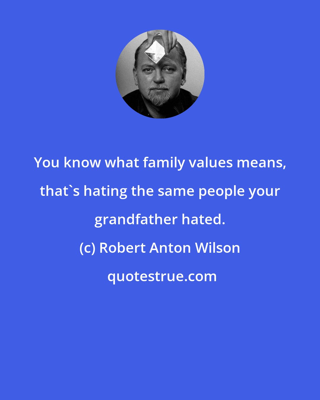 Robert Anton Wilson: You know what family values means, that's hating the same people your grandfather hated.