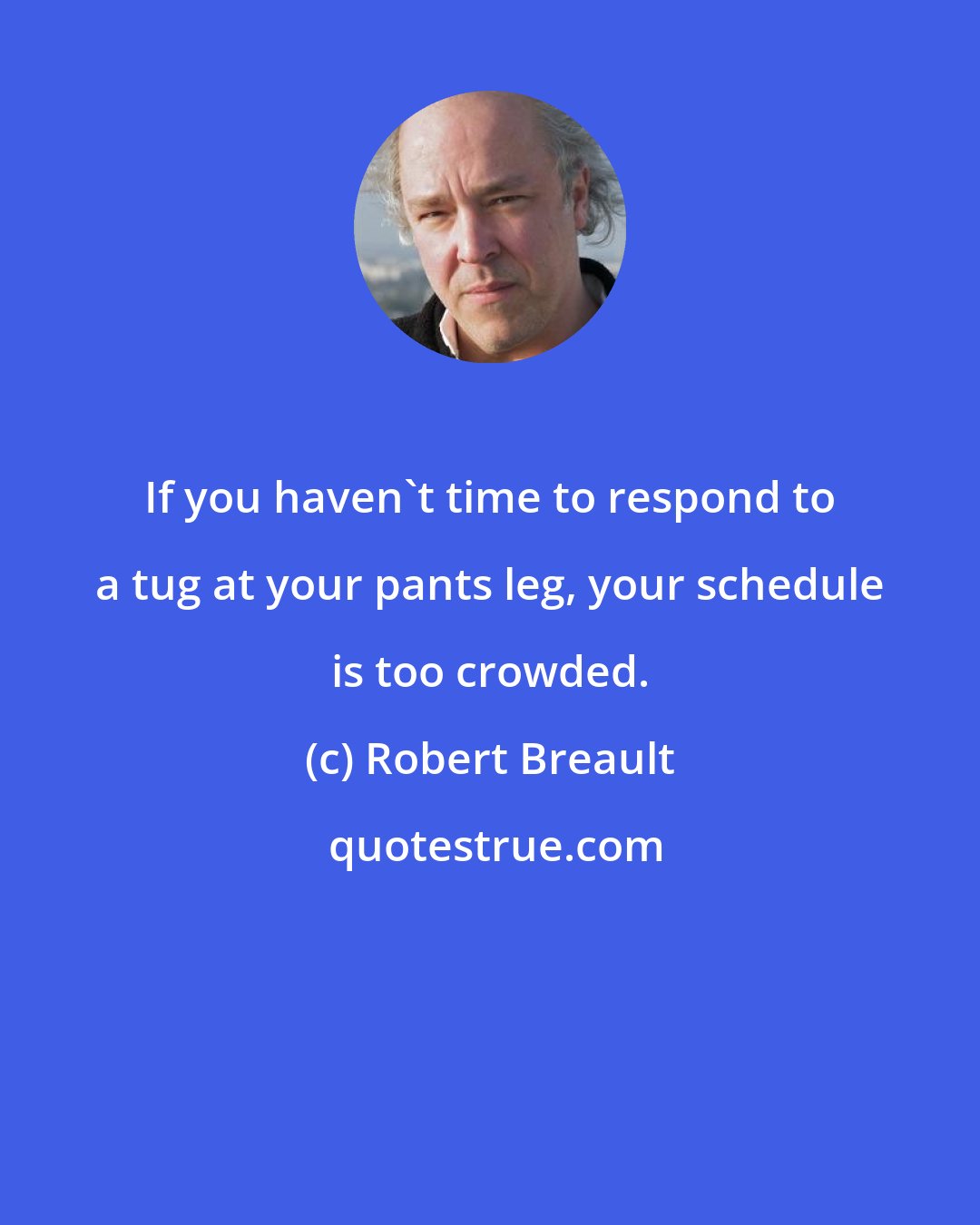 Robert Breault: If you haven't time to respond to a tug at your pants leg, your schedule is too crowded.