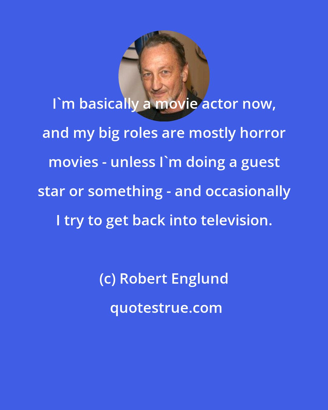 Robert Englund: I'm basically a movie actor now, and my big roles are mostly horror movies - unless I'm doing a guest star or something - and occasionally I try to get back into television.