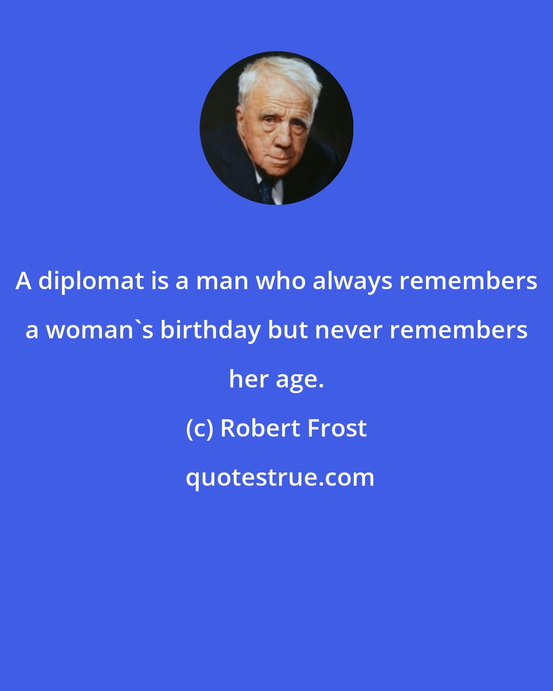 Robert Frost: A diplomat is a man who always remembers a woman's birthday but never remembers her age.