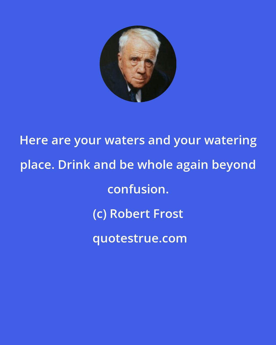 Robert Frost: Here are your waters and your watering place. Drink and be whole again beyond confusion.