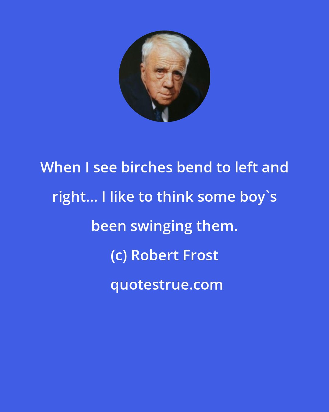 Robert Frost: When I see birches bend to left and right... I like to think some boy's been swinging them.