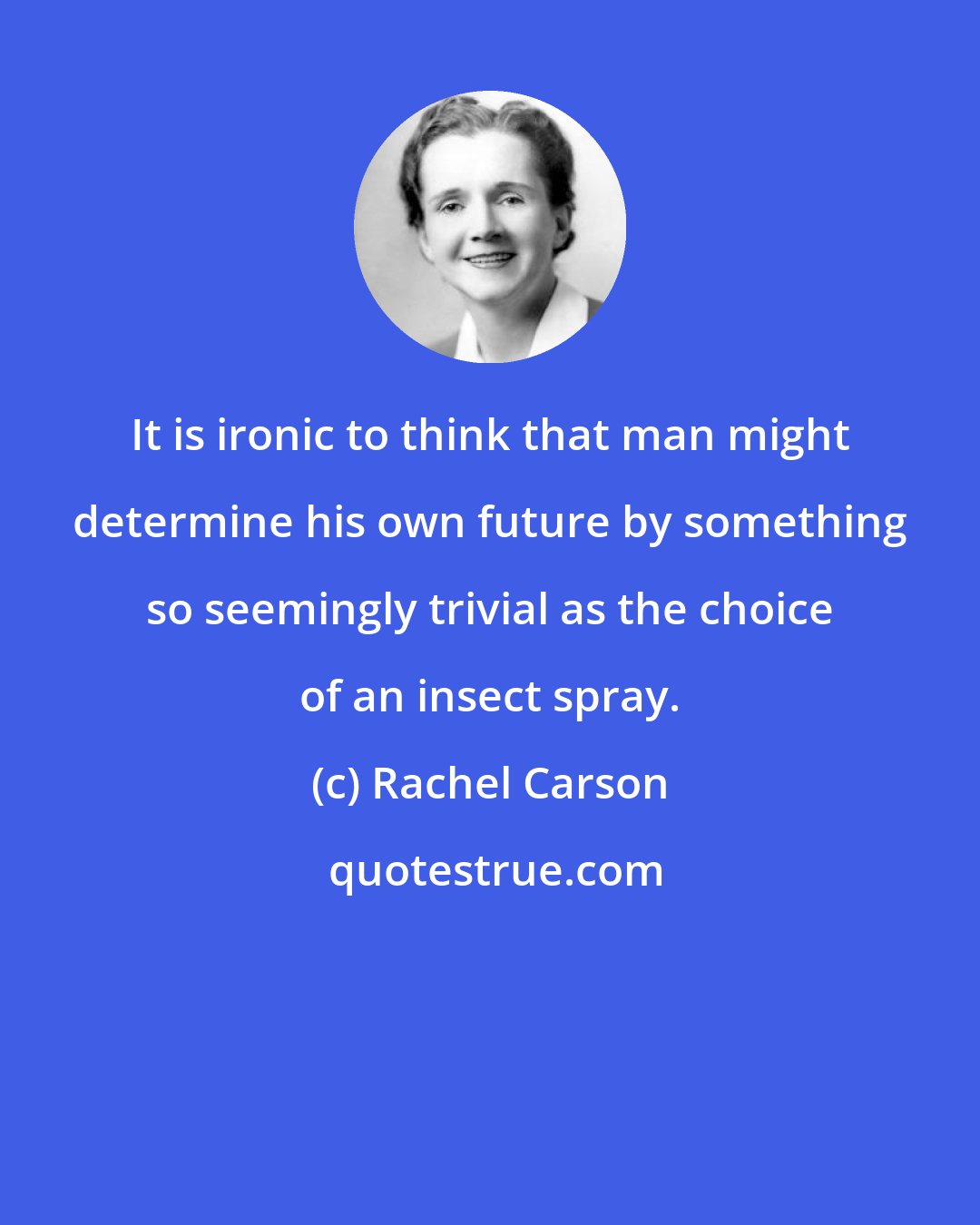 Rachel Carson: It is ironic to think that man might determine his own future by something so seemingly trivial as the choice of an insect spray.