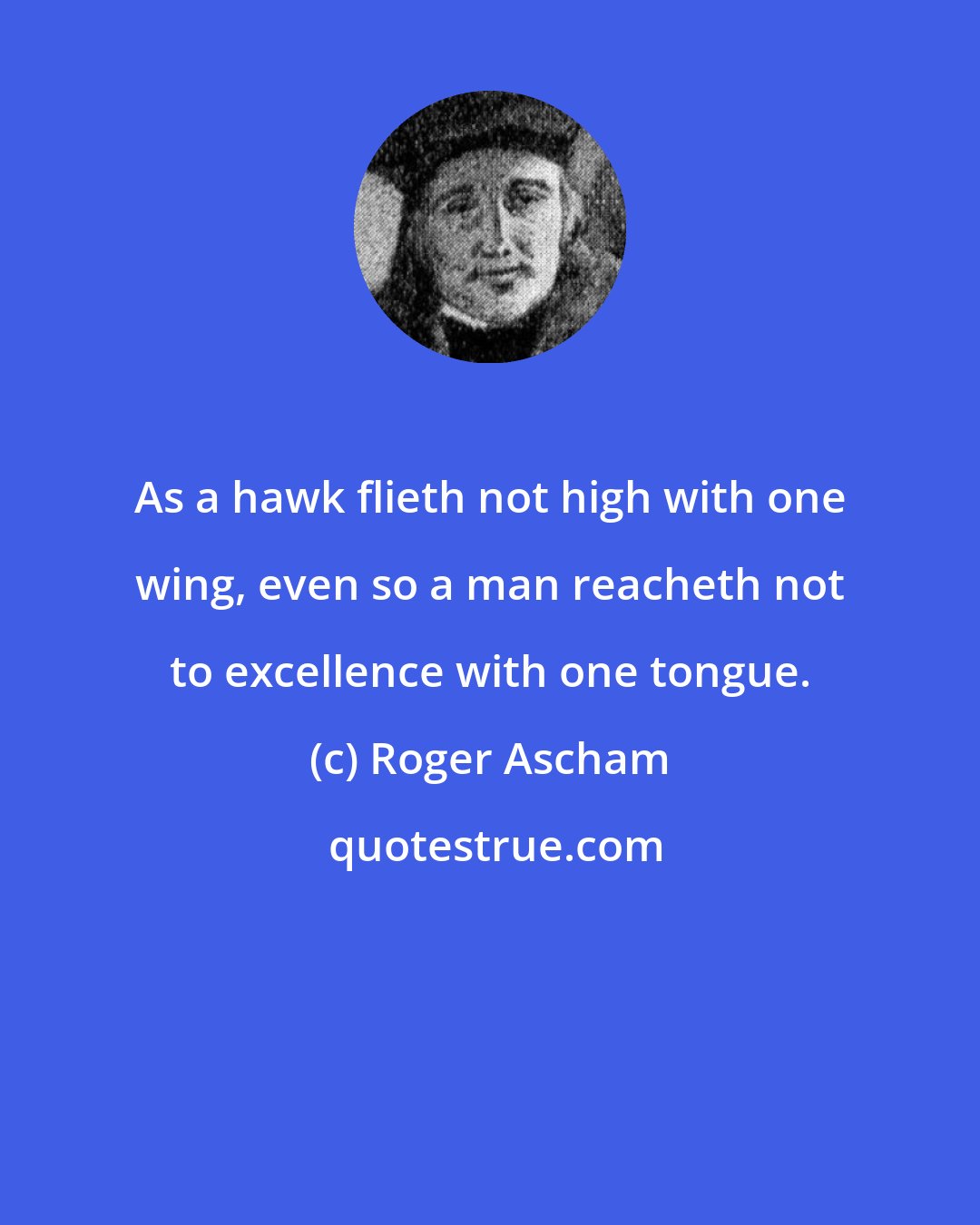 Roger Ascham: As a hawk flieth not high with one wing, even so a man reacheth not to excellence with one tongue.