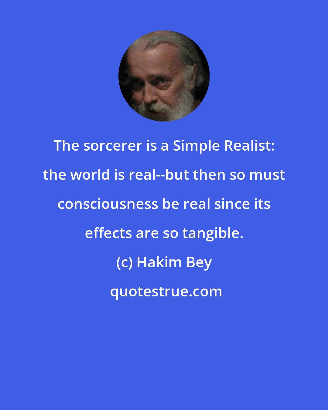Hakim Bey: The sorcerer is a Simple Realist: the world is real--but then so must consciousness be real since its effects are so tangible.