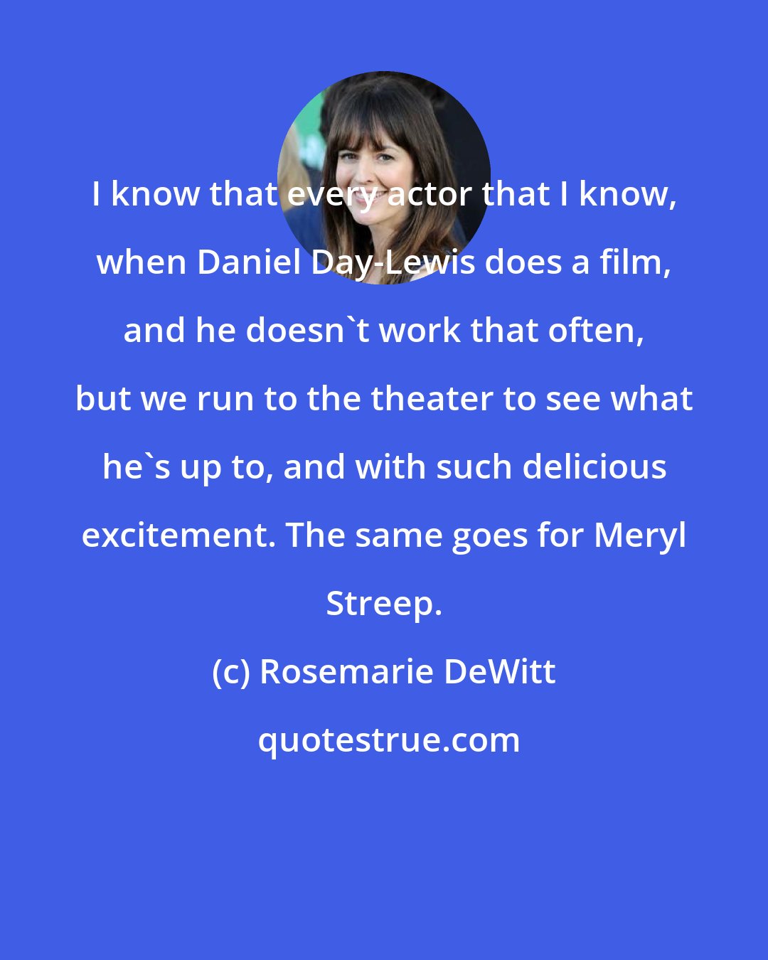 Rosemarie DeWitt: I know that every actor that I know, when Daniel Day-Lewis does a film, and he doesn't work that often, but we run to the theater to see what he's up to, and with such delicious excitement. The same goes for Meryl Streep.